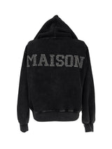 back cubic semi-crop hooded zip-up