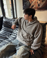 Fleece Henley Neck Pigment Hoodie