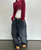 (WARMER DETAIL!) THICK CROPPED WIDE LOOSE ROUND KNIT - 2 COLOR