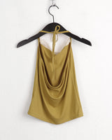 Leve Vintage Lace Ribbon Point Halter Strap Tank Top