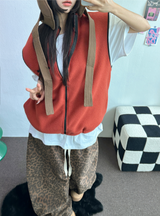フリースレイヤードベストジップアップ💚💙🖤🧡4COLOR