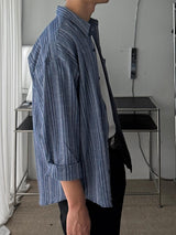 ASCLO Linen Denim Stripe Over Shirt (2color)