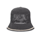 VA Top Button Knit Crochet Bucket Hat / Gray