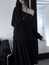 pin off-shoulder long sleeve T (2color)