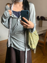 Nuaf Loose-Fit Summer Henley Neck Button Long Sleeve Tee