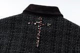 BEADED PIPE EMBROIDERY CROSS JACQUARD DETROIT JACKET