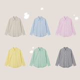 パステル 💛 薄手ストライプルーズフィットサマーロゴ長袖シャツ (6 colors)