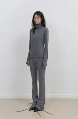 Button Slit Bootcut Pants / Charcoal