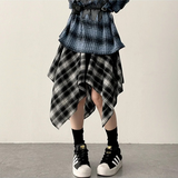 Hial Hem Unbalanced Line Check Banding Skirt