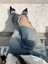 [OOTJ ITEM] ルステッドウィークデストロイドワイドルーズフィットロングデニムパンツ (Denim)