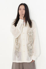 Lace cutout printed shirt
