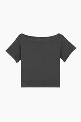 テンセルボートネッククロップドTシャツ