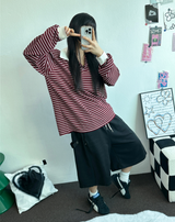 BIG COLLAR OVER MOXY ストライプルーズ長袖Tシャツ💙🩵🤎❤4COLOR