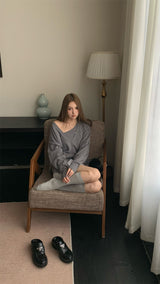 unbalanced top loose-fit cardigan two-piece set