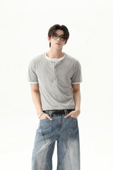 Textured Henley Layered Knit Tee