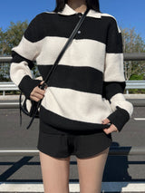 [UNISEX] タケハチダンガラストライプドカラーネックロングスリーブニット (5 colors)