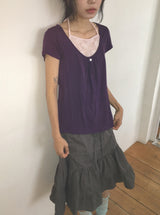 Hiwaku Flower Sleeveless Layered Shirring Short Sleeve Tee