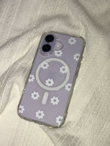 white flower magsafe jelly hard phone case