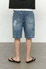 エイジスプラッターカーペンターデニムショーツ(Washed Blue)