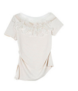 Asymmetrical Lace Trim Off-Shoulder Tee