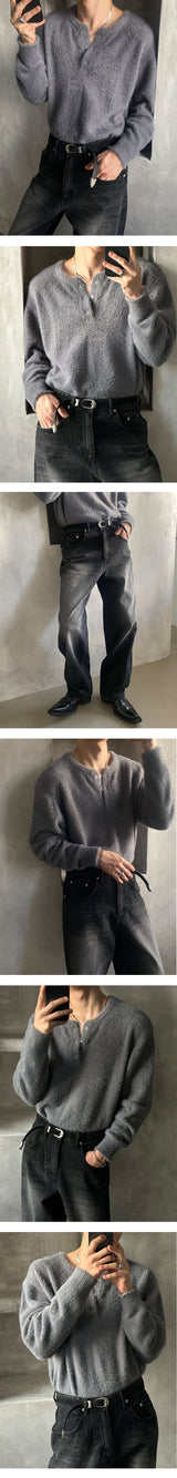 【PREMIUM】【MADE】アンゴラヘアヘンリーネックニット(3カラー)