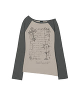 Cross Ornament Off Shoulder Raglan Long Sleeve - LIGHT BEIGE
