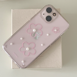 [handmade] pink flower pearl jelly hard case
