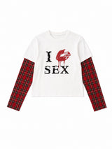 SEXXDEVIL "I LOVE 3EX" Red Plaid Layered TEE