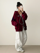 Moco Number Patch Embroidery Overfit Two Way Hooded Zip-Up