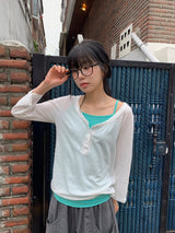 Bella Henley Neck Three Quarter Button Roll-Up T-Shirt