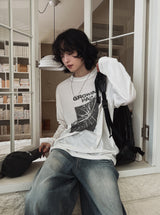 グローイングプリンティングベルベット長袖Tシャツ