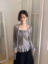 BN Check Frill Bustier + Cardigan + Tie Set (3color)