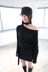 [ID] Logo Off-Shoulder Sweatshirt (Choker Set) (Black)
