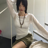 レガン オフショルダー シースルー シャーリング 長袖ニット