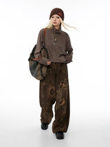 Retro printed loose casual pants
