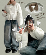 Tudu High-Neck Wool Collar Leather Padded Jumper