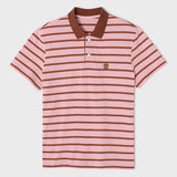 ブラウンレザーアカデミックキャップCパッチピンクストライプポロショーツスリーブT[Unisex]