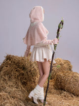 ROSE ISLAND Fluffy Forest Language Knitted Fleece Cape with Sleeves