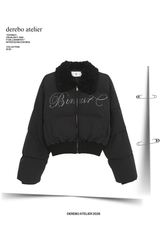 Black beads wool collar short padded coat
