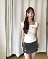 hope one : off-shoulder uneven tension top