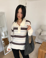 カフストライプコントラストカラールーズフィット長袖ニット