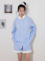 "Starfish pearl"  ホットフィックスストライプシャツ パンツスーツ