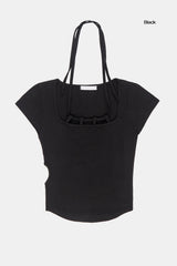 レールホールストリングスクエアネックTシャツ