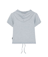 Puff Cover Stitch Crop Hoodie - SKY BLUE MELANGE
