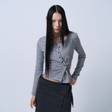 SIDE BUTTON POINT KNIT CARDIGAN (MELANGE GRAY)