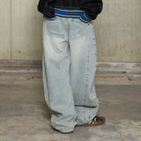 GP169 Outpleated Curved Denim Pants (INDIGO)