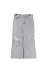 DAMAGED LONG DENIM SKIRT (GRAY)