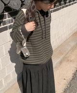 Milk Stripe Dangara Striped Hooded Knitwear