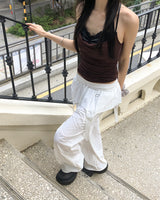 Corit keyring layered nylon two-way banding wide long pants