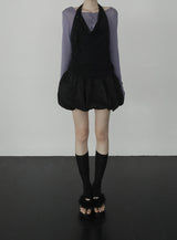 Woolen Cowl Neck Eyelet Halter Top